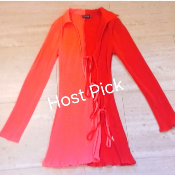PrettyLittleThing Sweaters - Pretty Little Thing Pink/Red Triple Tie Front Ribbed Cardigan